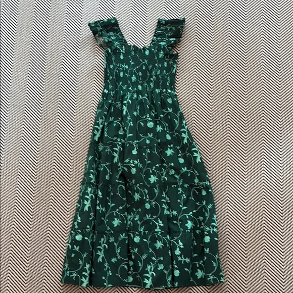 green emerald velvet dress Hill House Home X La Coqueta Green Bird Floral Matilda Dress
